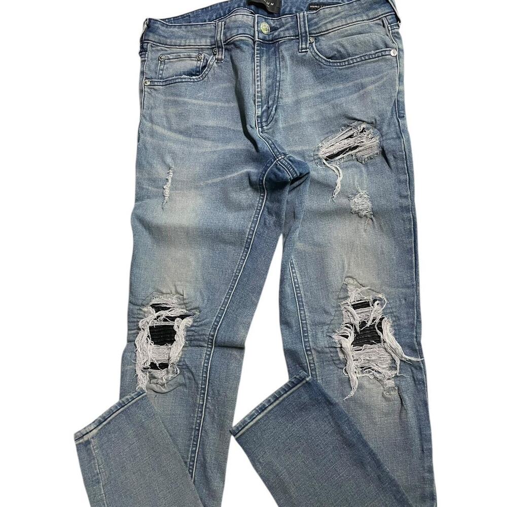 Blue distressed slim jeans distressed denim